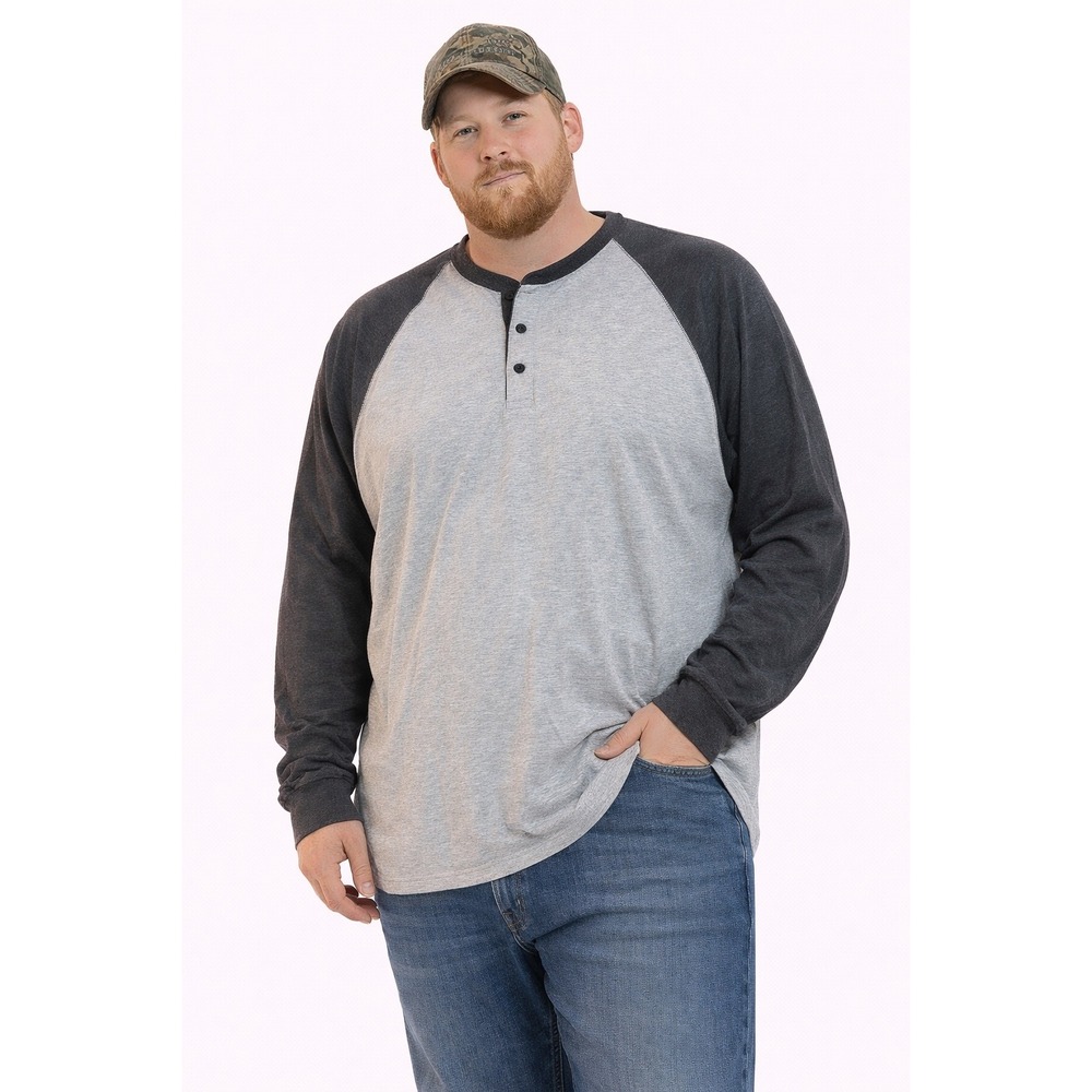 The Foundry Henley Shirt Mens 2XLT Gray Long Sleeve‎ Raglan Casual Gorpcore